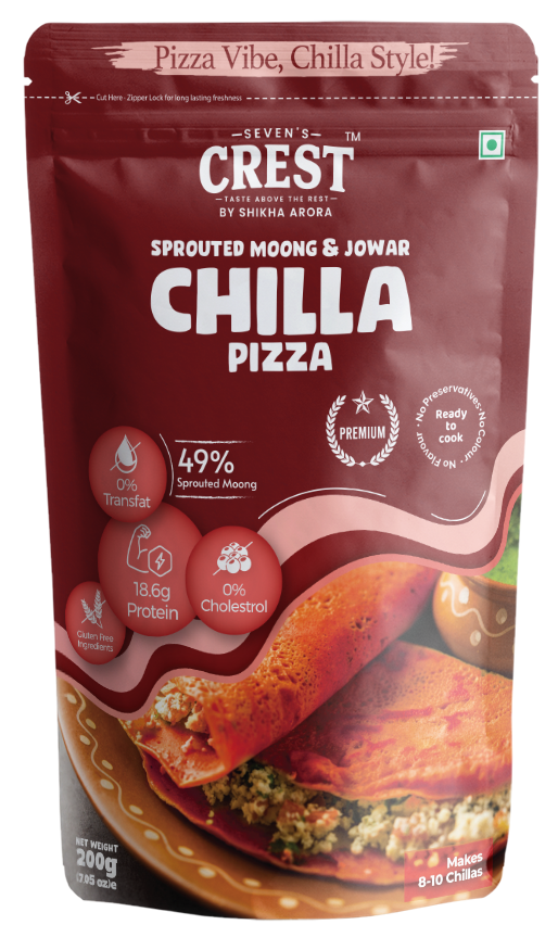 Seven's Crest Sprouted Moong & Jowar Chilla Pizza & Magic Masala, High in Protein, Gluten Free Ingredients, Pack of 2, (200g each)