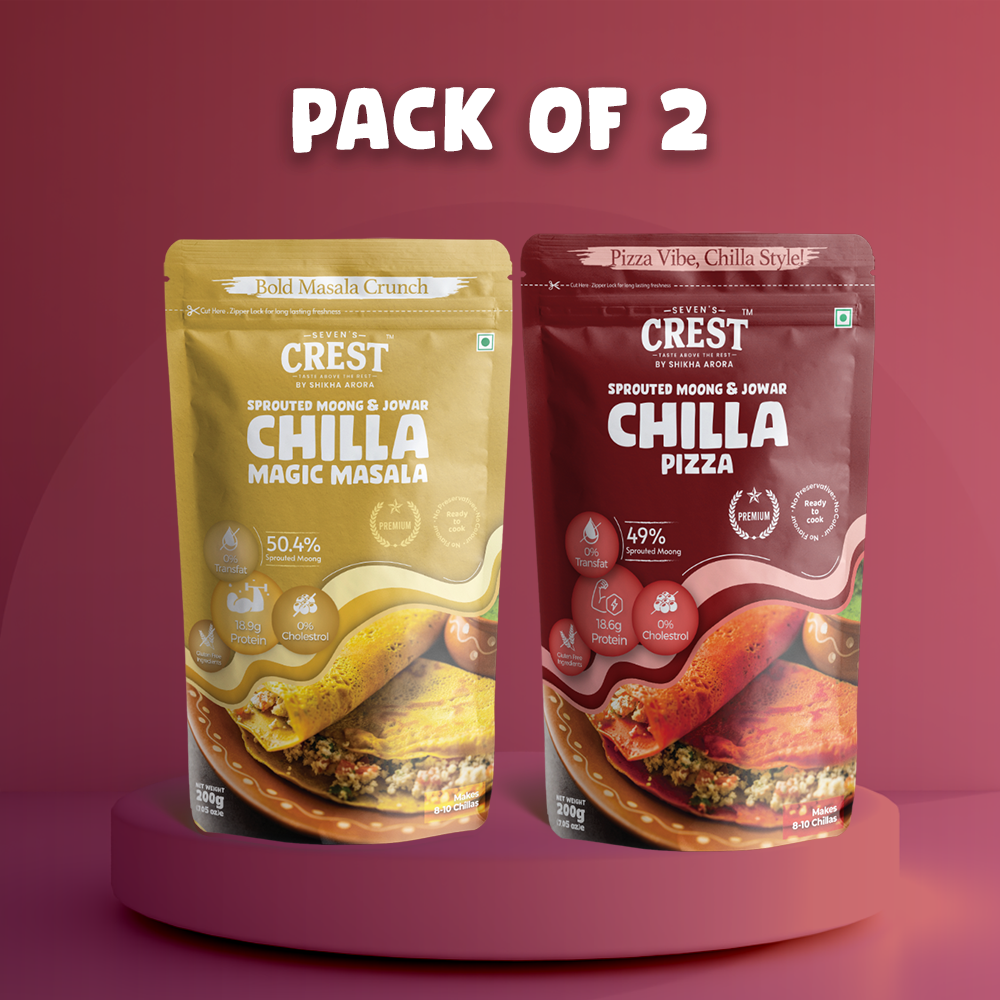 Seven's Crest Sprouted Moong & Jowar Chilla Pizza & Magic Masala, High in Protein, Gluten Free Ingredients, Pack of 2, (200g each)