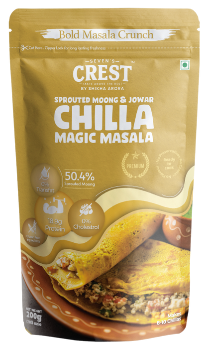 Seven's Crest Sprouted Moong & Jowar Chilla Magic Masala, High in Protein, Gluten Free Ingredients, Pack of 2 (200g each)
