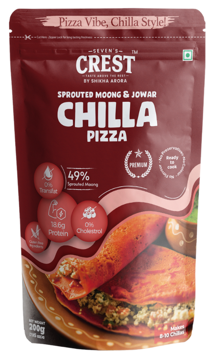 Seven's Crest Sprouted Moong & Jowar Chilla Pizza & Magic Masala, High in Protein, Gluten Free Ingredients, Pack of 2, (200g each)