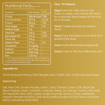 Seven's Crest Sprouted Moong & Jowar Chilla Magic Masala, High in Protein, Gluten Free Ingredients, Pack of 2 (200g each)